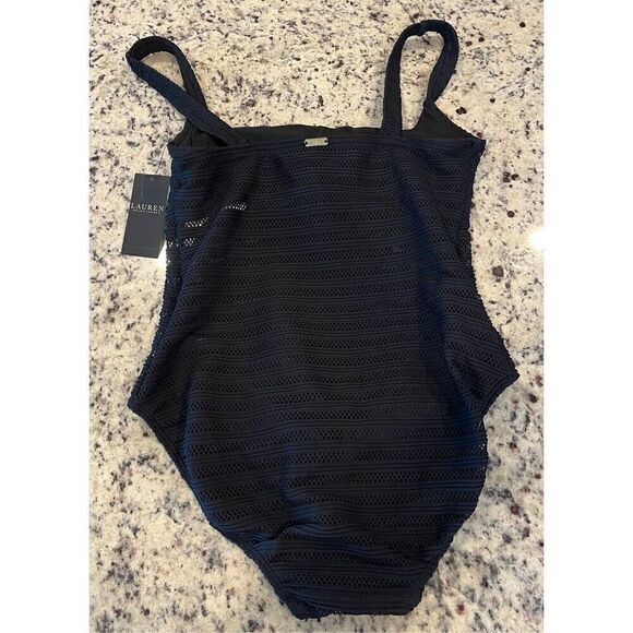 Lauren Ralph Lauren Women's Ottoman Mesh Square Neck Over The Shoulder One Piece - Picture 3 of 5